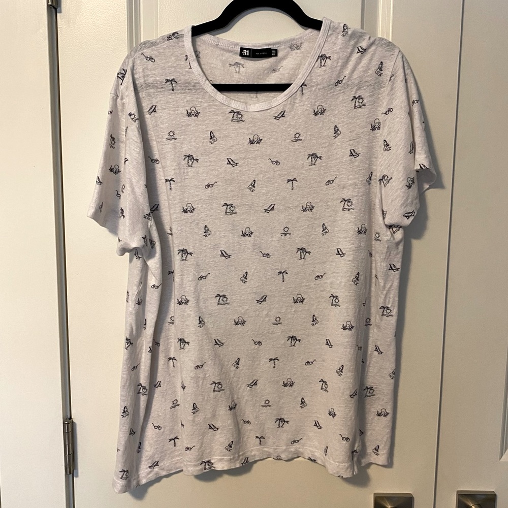 2 for $20 - Simons Linen Beachy Shirt with Adorable Pattern (Mermaids, Palms)